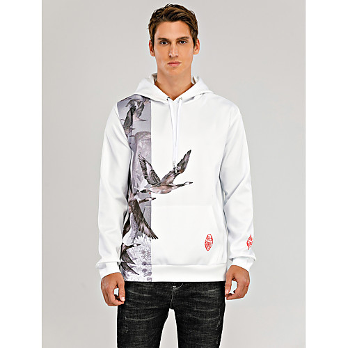 

Men's Women's Pullover Hoodie Sweatshirt Graphic Chinese Style Bird Oversized Hooded Daily Weekend 3D Print Casual Streetwear Hoodies Sweatshirts Long Sleeve White