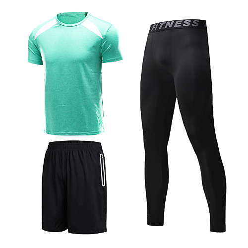 

Men's Patchwork Tracksuit Activewear Set Athletic Athleisure Short Sleeve 3pcs Breathable Quick Dry Moisture Wicking Fitness Gym Workout Running Walking Jogging Sportswear Normal Outfit Set Clothing
