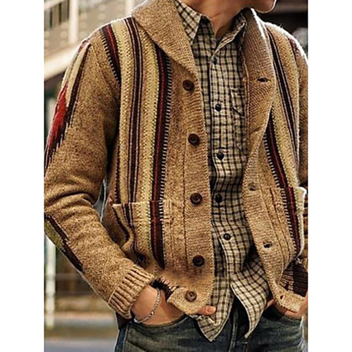 

Men's Stylish Abstract Cardigan Long Sleeve Sweater Cardigans Shirt Collar Winter Khaki