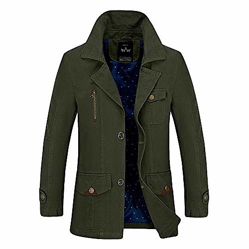 

men's autumn winter casual medium length lapel button windbreaker coat army green