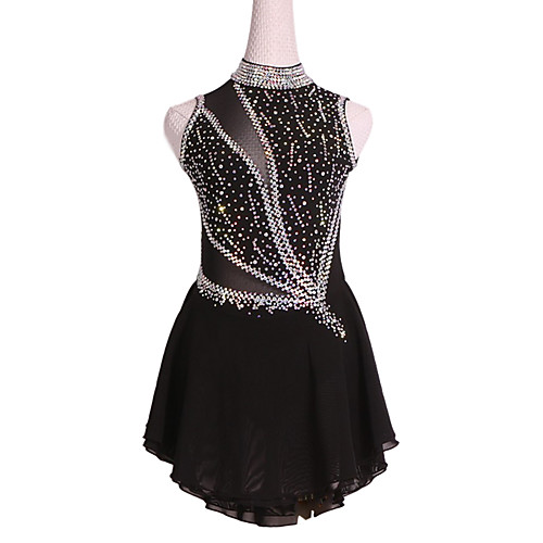 

Figure Skating Dress Women's Girls' Ice Skating Dress Black Backless Spandex High Elasticity Competition Skating Wear Solid Color Crystal / Rhinestone Sleeveless Ice Skating Figure Skating / Kids