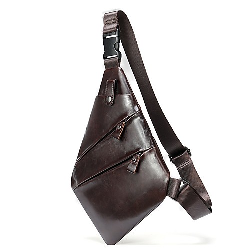 

Men's Bags Cowhide Sling Shoulder Bag Chest Bag Zipper Daily Going out MessengerBag Black Dark Coffee