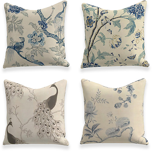 

Cushion Cover 4PCS Linen Soft Decorative Square Throw Pillow Cover Cushion Case Pillowcase For Sofa Bedroom 45 x 45 cm (18 x 18 Inch) Superior Quality Mashine Washable Peacock Flower