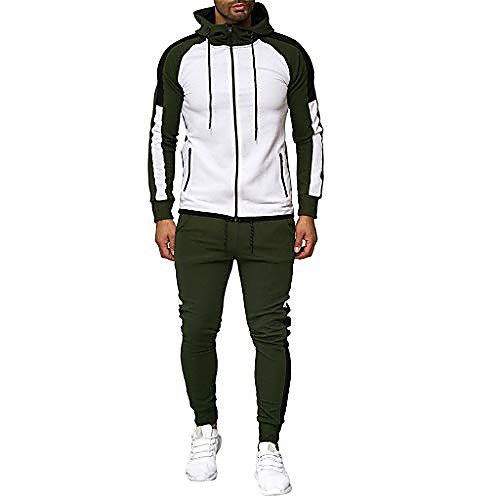 

men tracksuit autumn stripe print sweatshirt top pants sets sport suit jogging outfit army green