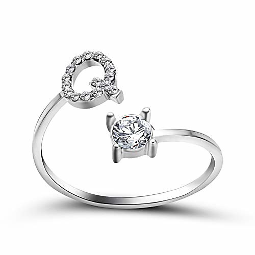 

letter initial alphabet knuckle rings a-z silver crystal adjustable ring for women girls (q)