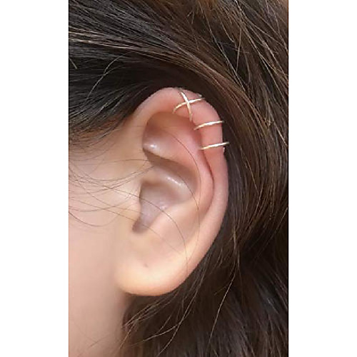 

14k gold filled 2pcs simple line ear cuff non piercing clip on cartilage earrings for men women silver/gold/rose color double&criss cross ear cuffs