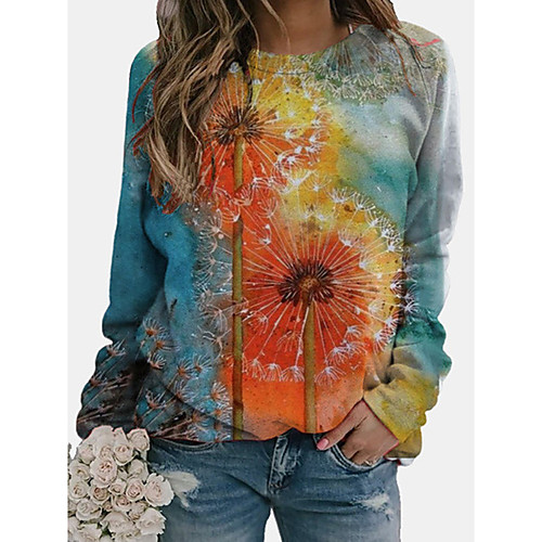 

Women's Pullover Sweatshirt Graphic Dandelion Daily Casual Hoodies Sweatshirts Long Red Orange