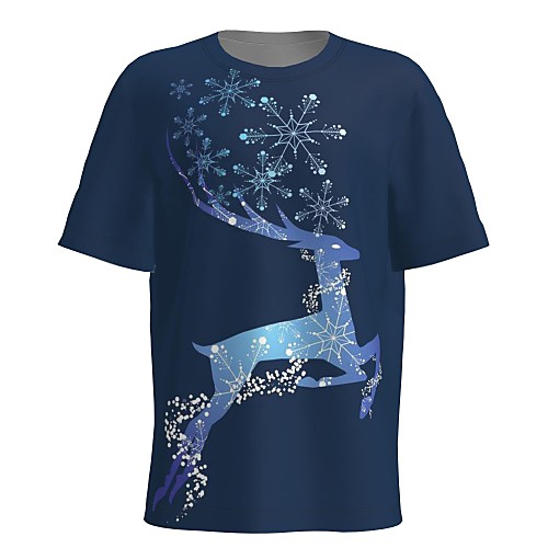 

Men's T shirt 3D Print Graphic 3D Animal Print Short Sleeve Christmas Tops Navy Blue