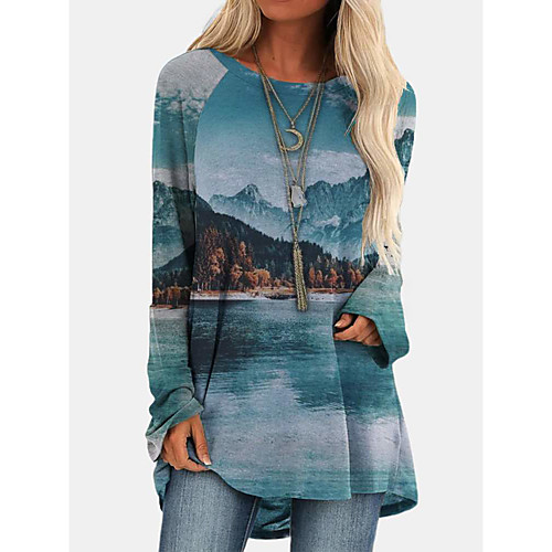 

Women's Pullover Sweatshirt Graphic Scenery Daily Going out Work Casual Hoodies Sweatshirts Loose Long Blue