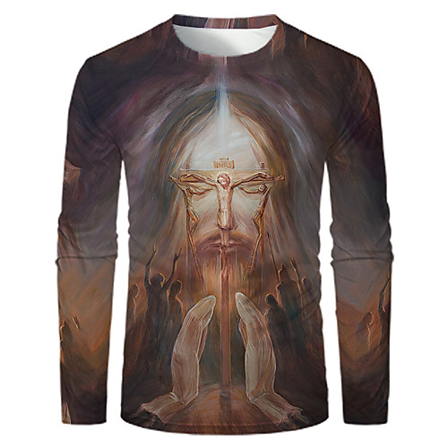 

Men's T shirt 3D Print Graphic 3D Portrait Print Long Sleeve Daily Tops Streetwear Exaggerated Rainbow