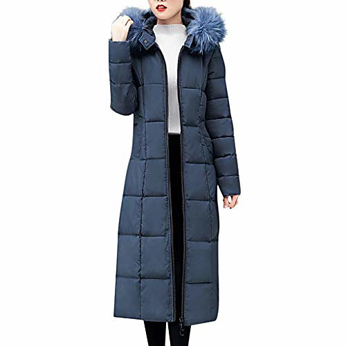 

doric womens winter warm down jacket faux fur hooded coat long quilted jackets pocket coats for womens blue