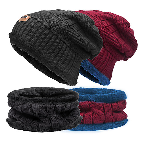 

Men's Beanie Hat 1 set Winter Outdoor Thermal Warm Windproof Ski Snow Skull Caps Cotton Claret Black Grey for Skiing Camping / Hiking Hunting