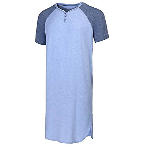 

mens knit sleep shirt long sleeve nightshirt henly loungewear (blue, large)