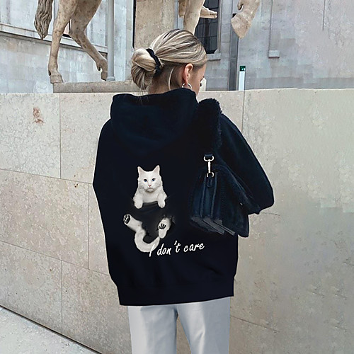 

Women's Pullover Hoodie Sweatshirt Cat Graphic 3D Daily Basic Casual Hoodies Sweatshirts Black