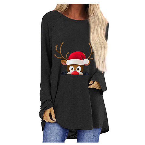 

Women's Christmas T shirt Graphic Prints Long Sleeve Round Neck Tops Loose Christmas Basic Top White Black Blue