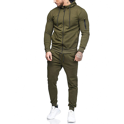 

new men's solid zip-up sweatshirt sweatpants sets sports suit casual workout tracksuit