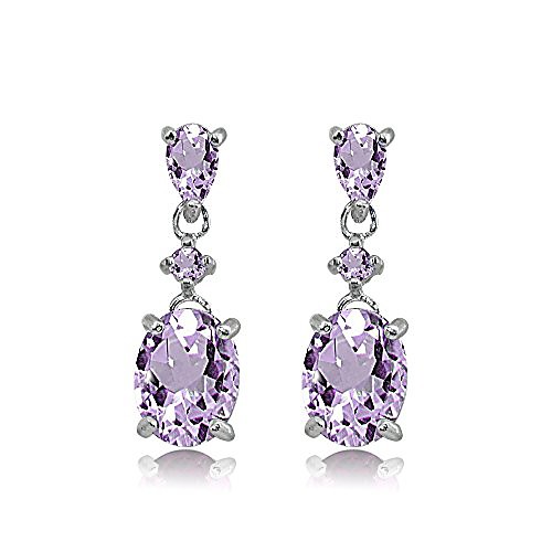 

sterling silver amethyst oval three stone dangling stud earrings