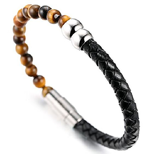 

salute the gold men's genuine leather bracelet with golden beads,smart magentic clasp, 8.46(21.5cm) with free giftbox