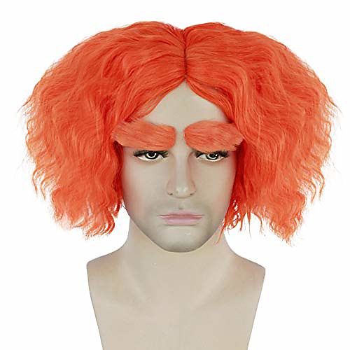 

wig { a pair of eyebrow } orange wigs for men short wave cosplay wigs with middle part synthetic hair for anime