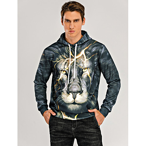 

Men's Plus Size Hoodie Sweatshirt 3D Animal Print Hooded Casual / Daily Weekend Active Hoodies Sweatshirts Long Sleeve Loose Black / Fall / Winter