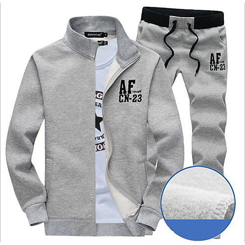 

Men's 2 Piece Full Zip Tracksuit Sweatsuit Street Casual Long Sleeve 2pcs Winter Cotton Thermal Warm Soft Fitness Gym Workout Running Active Training Jogging Sportswear Solid Colored Normal Outfit
