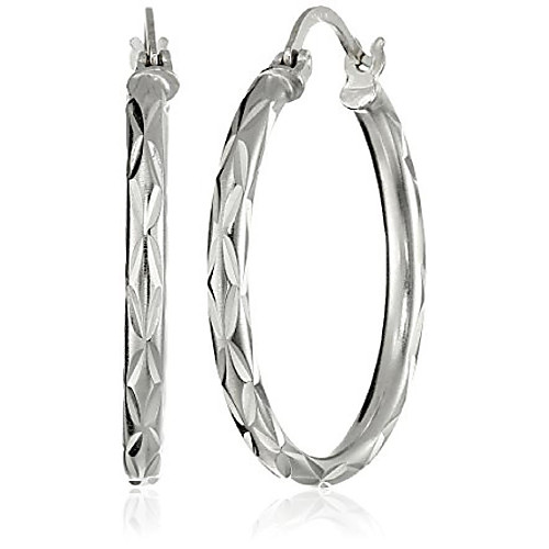

sterling silver 2.5x30 starburst diamond-cut click top hoop earrings