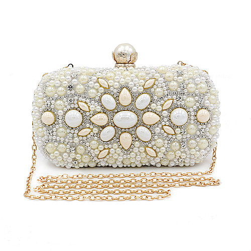 

Women's Bags Polyester Alloy Evening Bag Buttons Crystals Pearl Rhinestone Party Wedding Evening Bag Wedding Bags Handbags Beige