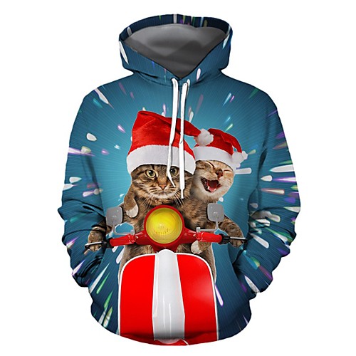 

Men's Pullover Hoodie Sweatshirt Graphic 3D Ugly Christmas Round Neck Christmas 3D Print Casual Christmas Hoodies Sweatshirts Long Sleeve Loose Blue / Animal