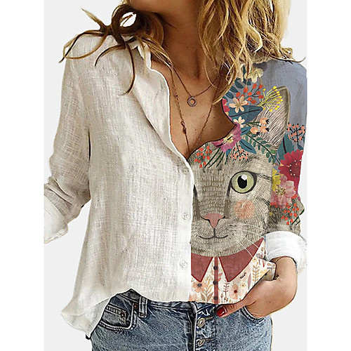 

Women's Blouse Shirt Graphic Prints Long Sleeve Print Shirt Collar Tops Streetwear Basic Top White