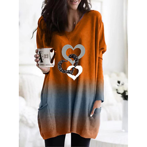 

Women's T Shirt Dress Tee Dress Short Mini Dress Orange Green Long Sleeve Print Color Gradient Tie Dye Pocket Print Fall Winter V Neck Casual Christmas 2021 S M L XL XXL 3XL 4XL 5XL / Plus Size