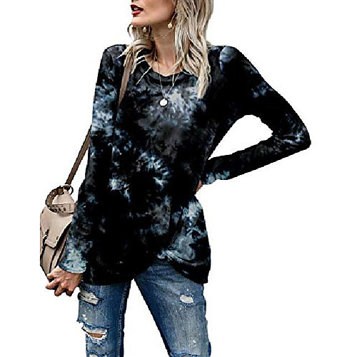 

women's long sleeve twist knotted tie dye shirts black large