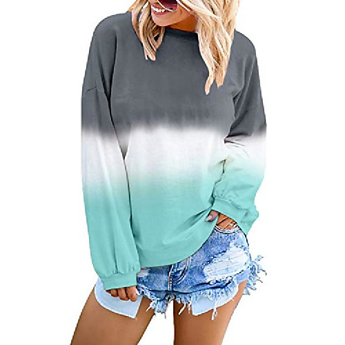 

women autumn gradual tie dye printed long sleeve sweatshirt loose pullover casual top blouse (grey, m)