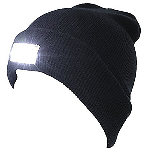 

led knitted hat for camping, grilling, auto repair, jogging, walking, or handyman working (black)