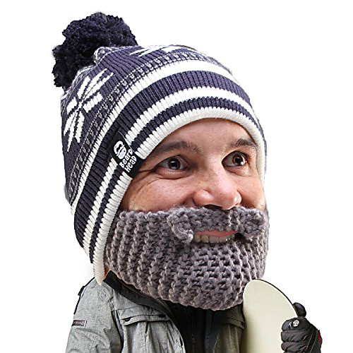 

stubble bumper beard beanie - funny winter hat and fake beard grey