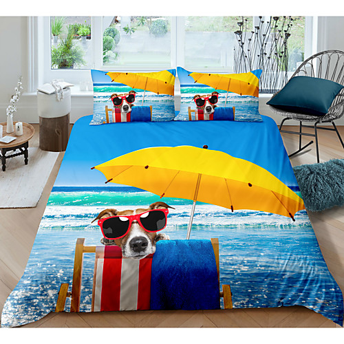 

Beach Dog 3-Piece Duvet Cover Set Hotel Bedding Sets Comforter Cover with Soft Lightweight Microfiber For Holiday Decoration(Include 1 Duvet Cover and 1or 2 Pillowcases)