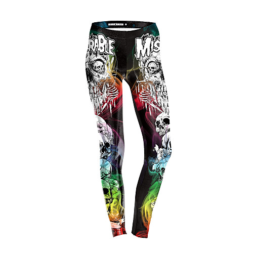 

Women's Sporty Comfort Skinny Gym Yoga Leggings Pants Skull Full Length Print High Waist Black
