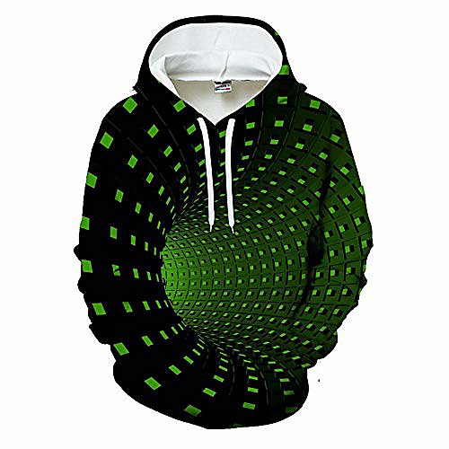 

men's hoodie geometric color block 3d pocket streetwear hooded green