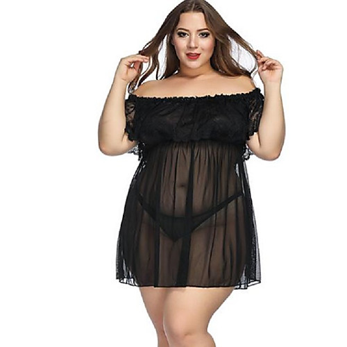 

Women's Lace Plus Size Bodysuits Nightwear Solid Colored Black / Blue / Red S M L