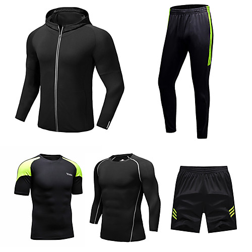 

Men's Patchwork Tracksuit Activewear Set Athletic Athleisure Long Sleeve 5pcs Front Zipper Breathable Quick Dry Moisture Wicking Fitness Gym Workout Running Walking Jogging Sportswear Normal Outfit