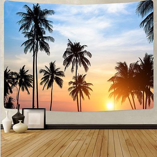

Wall Tapestry Art Deco Blanket Curtain Picnic Table Cloth Hanging Home Bedroom Living Room Dormitory Decoration Polyester Fiber Beach Series Blue Sky Coconut Tree White Cloud Sunset