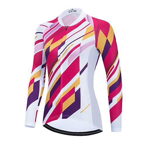 

21Grams Women's Long Sleeve Cycling Jersey Red Stripes Bike Jersey Top Mountain Bike MTB Road Bike Cycling Thermal Warm Breathable Quick Dry Sports Clothing Apparel / Stretchy / Athletic