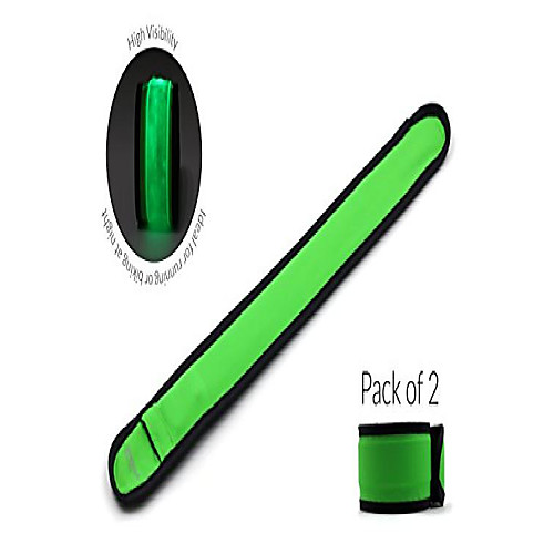 

pack of 2 led slap bands glow bracelet, high visibility running armband includes batteries, glow in the dark. ideal for running, biking or walking at night (green)