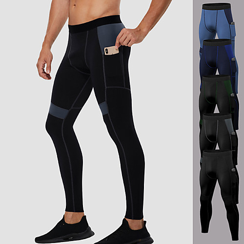 

YUERLIAN Men's Running Tights Leggings Compression Pants Athletic Leggings Bottoms Pocket Spandex Winter Fitness Gym Workout Running Training Exercise Breathable Quick Dry Soft Sport Black Blue Navy