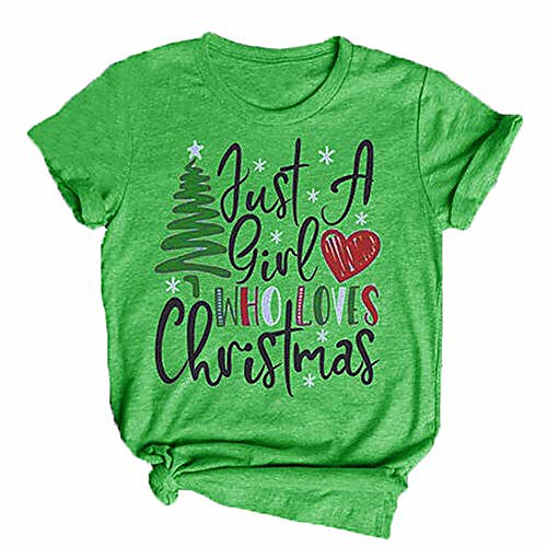 

women's christmas print short-sleeved fashion round neck cotton four-color t-shirt (green,small)