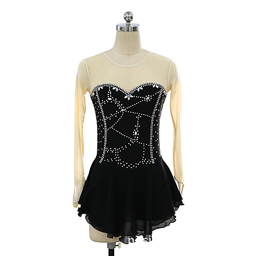 

Figure Skating Dress Women's Girls' Ice Skating Dress Black Spandex High Elasticity Training Competition Skating Wear Crystal / Rhinestone Long Sleeve Ice Skating Figure Skating / Kids