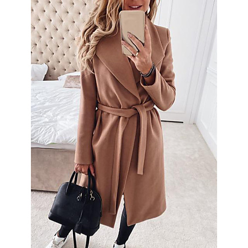 

Women's Solid Colored Basic Fall & Winter Coat Long Daily Long Sleeve Polyster Coat Tops Black