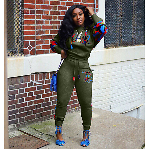 

Women's Basic Print Two Piece Set T-shirt Pant Patchwork Print Drawstring Tops