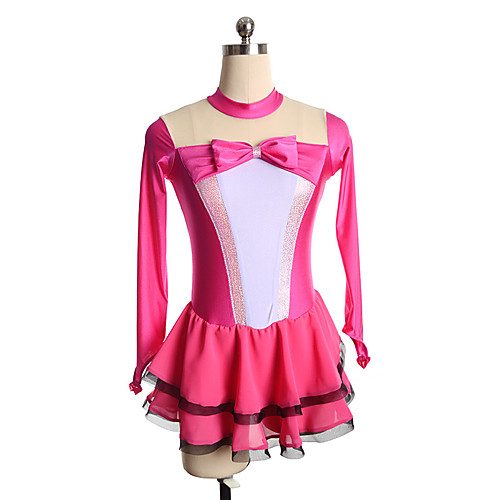 

Figure Skating Dress Women's Girls' Ice Skating Dress Fuchsia Spandex High Elasticity Training Competition Skating Wear Patchwork Long Sleeve Ice Skating Figure Skating / Kids