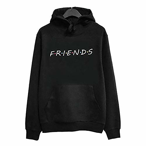 

women cute loose friends hoodie long sleeve daily casual pullover blouse women spring fall winter pullover tops black