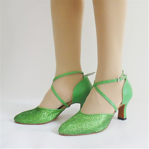 

Women's Latin Shoes Heel Thick Heel Green Buckle Adults